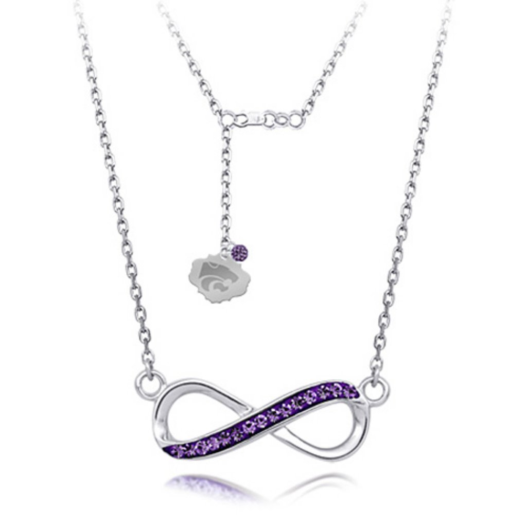 925 Sterling Silver Kansas State University Wildcats Crystal Infinity Necklace 110$